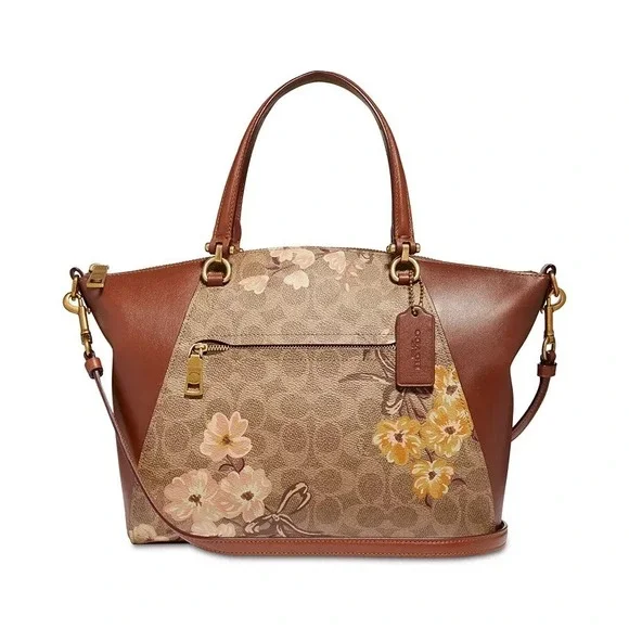 Coach Prairie Floral Signature Satchel / Tan Rust Leather Crossbody Bag NWOT - Picture 1 of 16